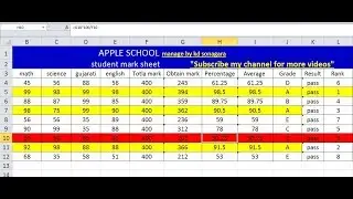 student mark sheet ms excel 2010 Use Formula 