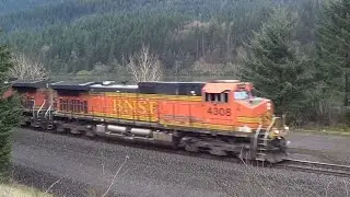 Two BNSF Freights heading Along the BNSF's Fallbridge Sub - Columbia River Gorge