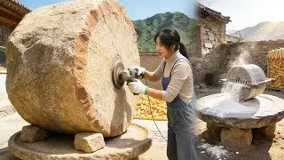 💡天才少女纯手工打磨石磨，将布满苔藓的石头变成非遗古法石磨，从零开始七天就能磨粉做古法面条！A gifted girl makes a handmade stone mill！#diy