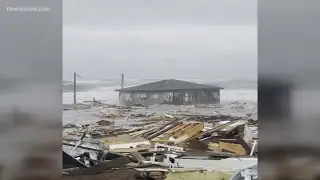 Homes collapse into ocean as rough surf batters beach homes in Buxton