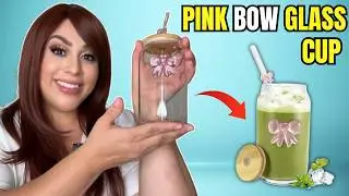 Cute Pink Bow Glass Cup Review | 16oz Bamboo Lid & Straw Aesthetic Cup for Coffee & Matcha