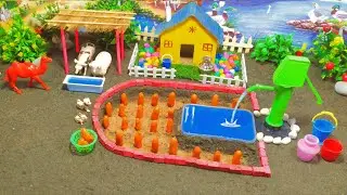 DIY mini Farm Diorama with house for cow, pig | | hand water pump, carrot garden grow part-2.