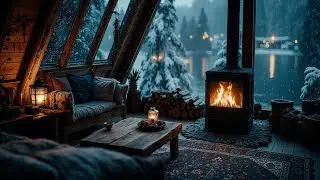 Cozy Winter Night Jazz by the Fireplace ~ Relaxing Cabin Christmas Jazz Ambiance Flow