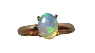 Solitaire Opal Ring 14k Gold - Narrow Band - 7532 | FlashOpal