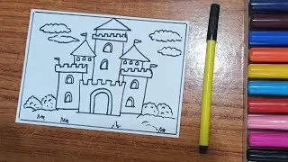 How to draw Castle step by step for toddlers🏰💞✨🌈#easy art for kids#viral#video