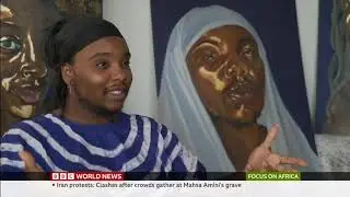 BBC World News: DYLEMA Artist painting of black African women in GOLD and OIL