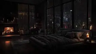 Rain Falling Over the City &ndash; Warm Fireplace and Cozy Room Sounds for Sleep