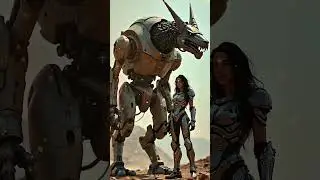 Futuristic Warrior & Mech Beast  Epic Desert Scene