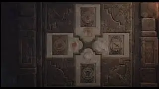 Resident evil 4 Remake Загадка замка - стена дверь с рыцарскими изображениями доспехов из плит камня