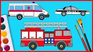 Pagini de Colorat - Masina de Pompieri, Ambulanta, Poliția