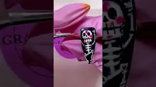 Tutorial neon skull halloween nail - unha de Halloween caveira #easy #beautiful #nailart  #shorts
