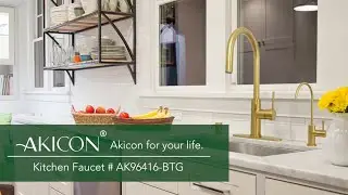 Akicon Brushed Gold Solid Brass Pull Down Kitchen Sink Faucet with Deck Plate Model# AK96416-BTG