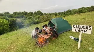 Grill red fish with friends on the camp after fishing