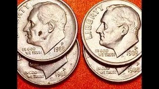 Коллекция монет достоинством в 10 центов США 1988 года выпуска с изображением монетного двора США