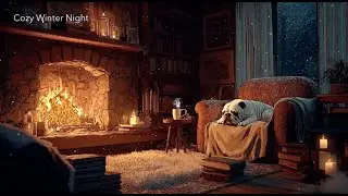 Уютная зимняя ночь с бульдогом 🐶 Мягкая гитарная музыка у камина | Расслабьтесь и спите
