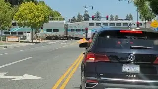 Metrolink Ribbon Livery Coaches Bombardier And Hyundai Rotem Orange,  Ca. Grade Crossing