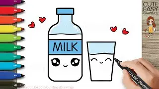 How to Draw a Cute Milk Bottle with a Glass of Milk Easy, Step by Step.