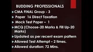 Free online mock test CMA Final GROUP 3 Paper 16 Direct Tax   