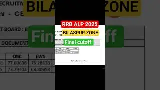 ✅RRB ALP Bilaspur Zone Final Cutoff 2025 |Railway ALP Cutoff Zone Wise | RRB ALP Cutoff 2025 #shorts