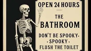 Bathroom Skeleton Halloween Frame TV Art Screensaver 💀Funny Dark Gothic Decor, Vintage Haunted Skull