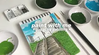 paint with me ✨-  gouache landscape painting 🎨 beginners | chill & relax 🎶🎵