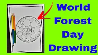 World Forest Day Drawing | How to Draw Save Forest Poster Easy steps | Save Forest Save Life Drawing