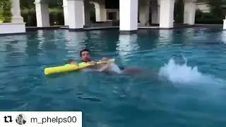 Michael and Boomer Phelps in the Pool