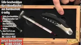 Edle Geschenkbox f&uuml;r 1 Weinflasche mit 5-tlg. Sommelier-Set