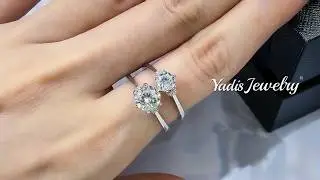 YR2014 Prongs Setting Moissanite Women Ring in Sterling Silver 925 18K Gold Plated