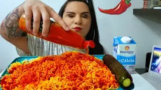 MIOJO TURBINADO DE PIMENTA BAIANA - MUKBANG ASMR PEPPER CHILI NOODLES SPICY VOLCANO