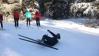 Beginner cross-country ski lessons - getting up from a fall