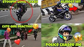 cute girl's reaction 😍 || police chase live captured😱 || bike almost hit😰 / stunts gone wrong 😢