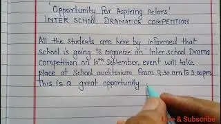 Write a notice on Inter school Drama competition |Notice writing for Inter school Drama competition