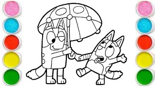 Bluey and Bingo with Umbrella Drawing, Painting & Coloring For Kids and Toddlers_ Easy Art