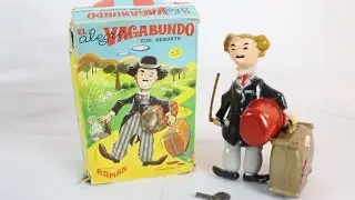 Vintage Charlie Chaplin Wind Up Toy Juguetes Roman Working w/ Box Key Rare Old
