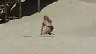Hot Drunk Blonde Girl Stumbling at the Beach After Having Way Too Many Cocktails