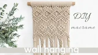 DIY macrame wall hanging tutorial: tapestry pattern, retro vintage style, 70s' boho cozy home decor