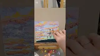 I am painting an oil painting on cardboard, an African landscape with giraffes.