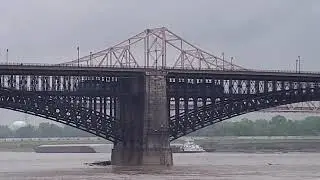 East & Westbound Metrolink Line Trams Cross Over Eads Bridge View of Mississippi River