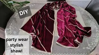 Make a stylish party wear velvet shawl at home || Easy method || diy stole/dupatta &hearts;️