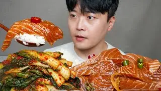 와차밥🍚 연어깍두기 말고 쫄깃한 연어장 시원한 얼갈이김치 먹는 영상 Salmon & Kimchi ASMR MUKBANG REAL SOUND EATING SHOW