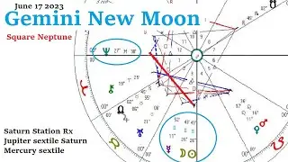 Astrology June 16 -19 2023 - Gemini New moon sq Neptune - Saturn Station Rx - Jupiter sextile Saturn