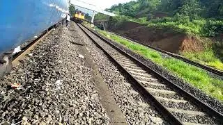 Beautiful Tejas express passing asided with Netravati express #konkan Railway