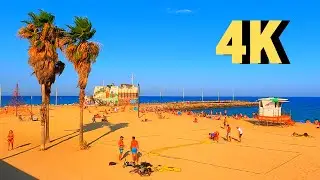 Walking Along Barcelona's Beaches #6 Mar Bella Beach & Nova Mar Bella Beach, 4K, Spain 🇪🇸