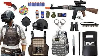 Box Full of PUBG Toys Collection Unboxing-AK47 Signal gun, bulletproof vest, dagger, grenade,