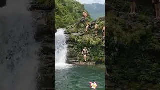 Diving to explore waterfalls in the middle of the rainforest #waterfall #travel