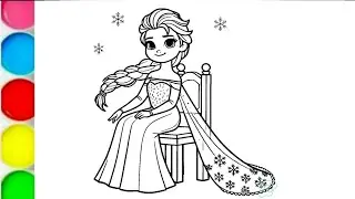 How to draw Elsa from Frozen, Disney princess Elsa drawing, Elsa Frozen movie colouring page #4