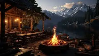 Camping Ambience on A Quiet Night in the Mountains with Crackling Fire, Lake Sounds and The Forest
