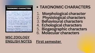 Taxonomic Characters Msc Zoology 1st semester English Notes