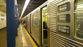 IND Central Park West Line: R32 C Train with a B sign in the back car & R46 A Train at 110th St